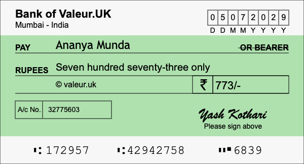 How to write a cheque for 773 rupees How to write a cheque for 773 rupees