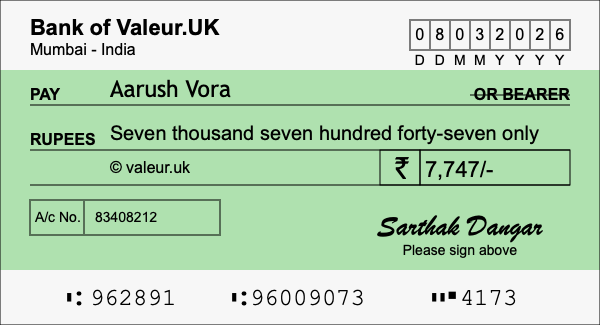 How to write a cheque for 7,747 rupees