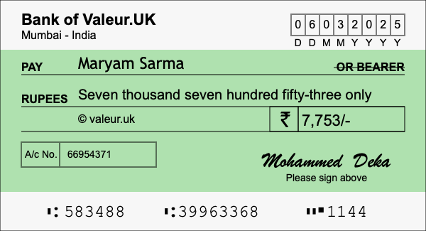 How to write a cheque for 7,753 rupees