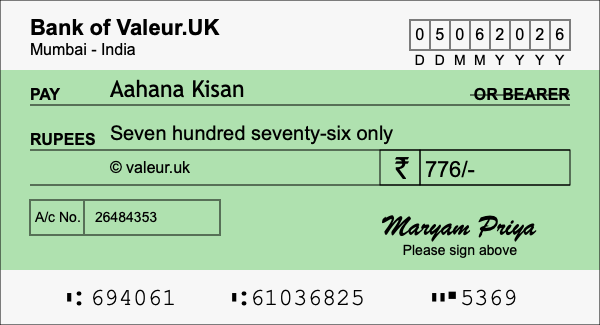 How to write a cheque for 776 rupees How to write a cheque for 776 rupees