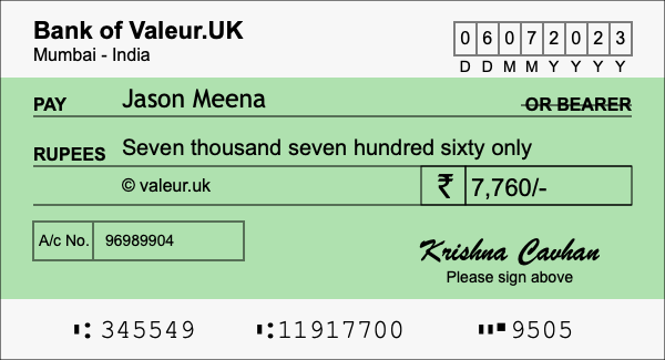 How to write a cheque for 7,760 rupees