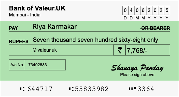How to write a cheque for 7,768 rupees