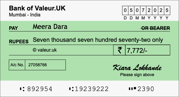 How to write a cheque for 7,772 rupees