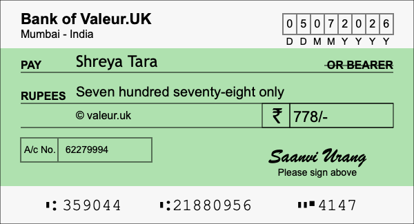 How to write a cheque for 778 rupees