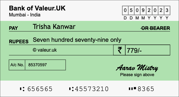 How to write a cheque for 779 rupees