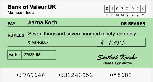 How to write a cheque for 7,791 rupees