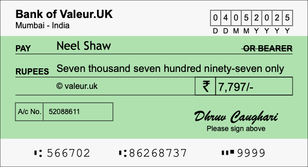 How to write a cheque for 7,797 rupees