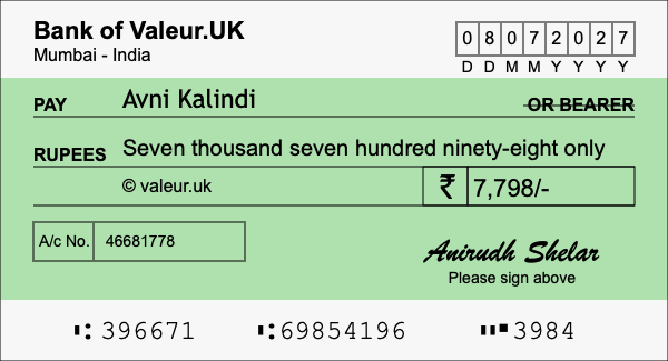 How to write a cheque for 7,798 rupees How to write a cheque for 7,798 rupees