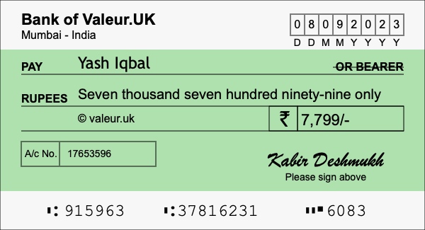 How to write a cheque for 7,799 rupees How to write a cheque for 7,799 rupees