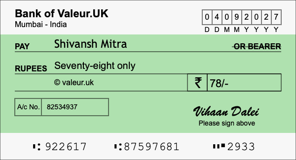How to write a cheque for 78 rupees