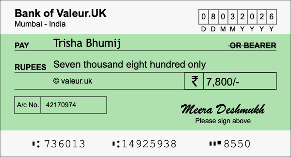How to write a cheque for 7,800 rupees
