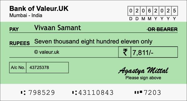 How to write a cheque for 7,811 rupees