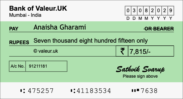 How to write a cheque for 7,815 rupees How to write a cheque for 7,815 rupees