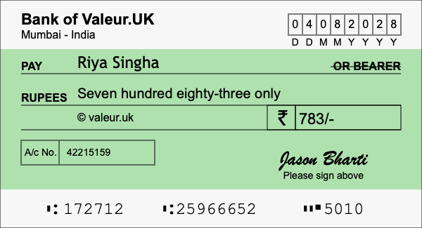 How to write a cheque for 783 rupees