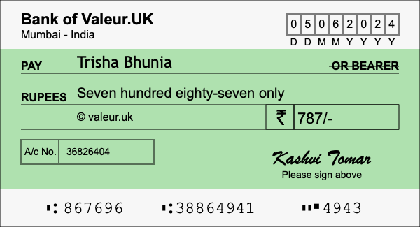 How to write a cheque for 787 rupees