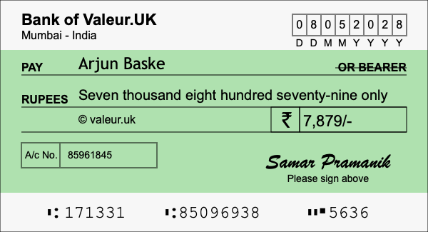 How to write a cheque for 7,879 rupees How to write a cheque for 7,879 rupees