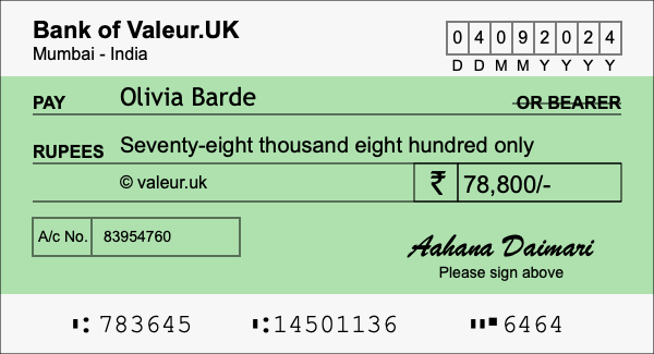 How to write a cheque for 78,800 rupees How to write a cheque for 78,800 rupees