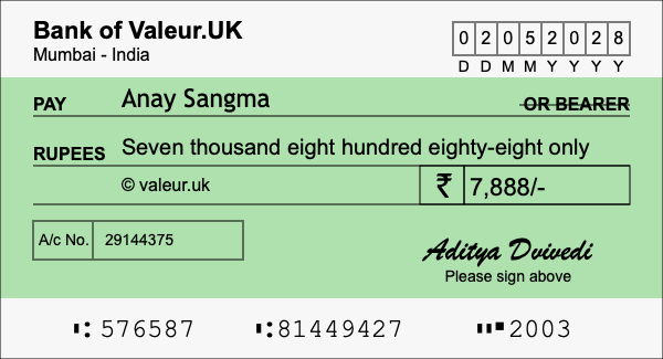 How to write a cheque for 7,888 rupees How to write a cheque for 7,888 rupees