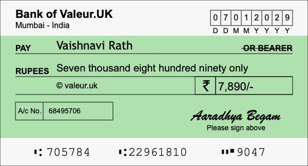 How to write a cheque for 7,890 rupees