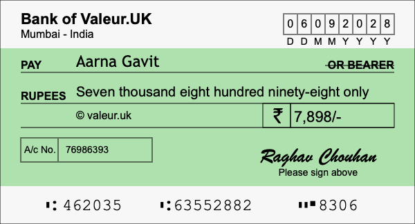 How to write a cheque for 7,898 rupees