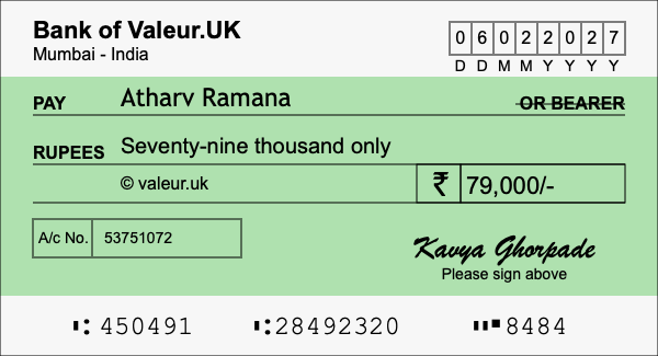 How to write a cheque for 79,000 rupees