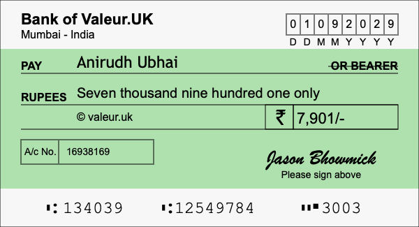 How to write a cheque for 7,901 rupees How to write a cheque for 7,901 rupees