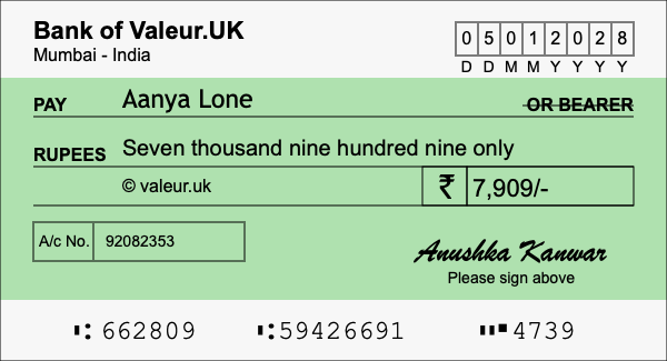 How to write a cheque for 7,909 rupees How to write a cheque for 7,909 rupees