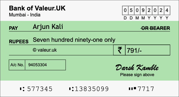 How to write a cheque for 791 rupees