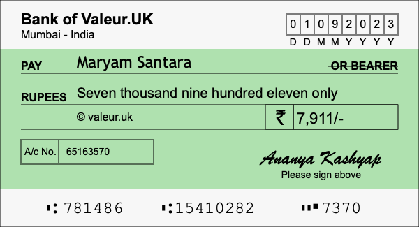 How to write a cheque for 7,911 rupees