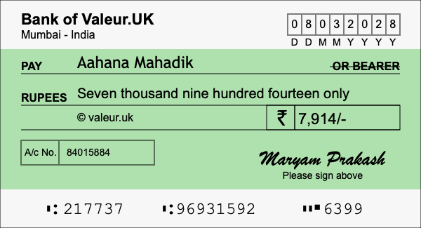 How to write a cheque for 7,914 rupees How to write a cheque for 7,914 rupees