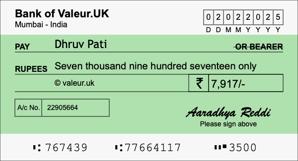 How to write a cheque for 7,917 rupees How to write a cheque for 7,917 rupees