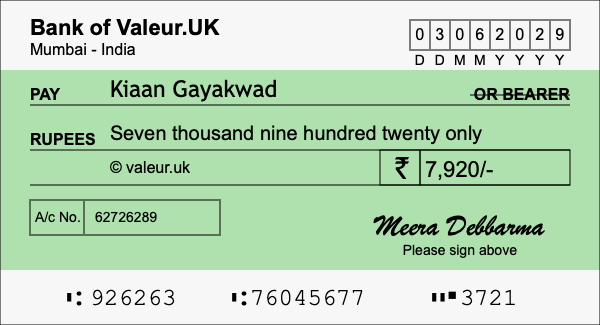 How to write a cheque for 7,920 rupees