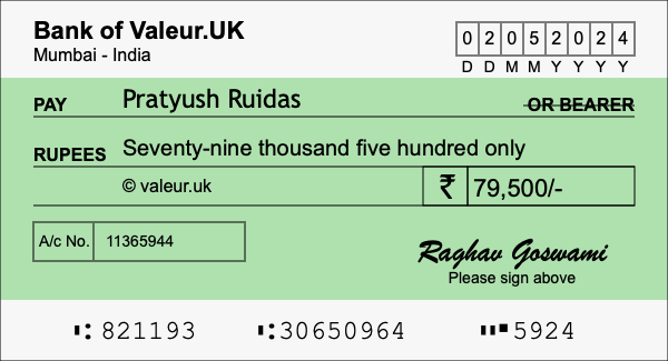 How to write a cheque for 79,500 rupees