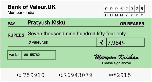 How to write a cheque for 7,954 rupees How to write a cheque for 7,954 rupees