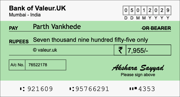 How to write a cheque for 7,955 rupees How to write a cheque for 7,955 rupees