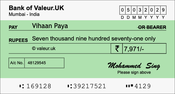 How to write a cheque for 7,971 rupees