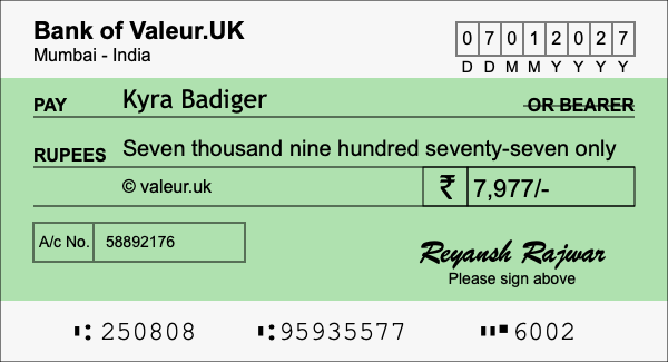 How to write a cheque for 7,977 rupees