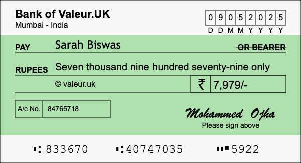 How to write a cheque for 7,979 rupees