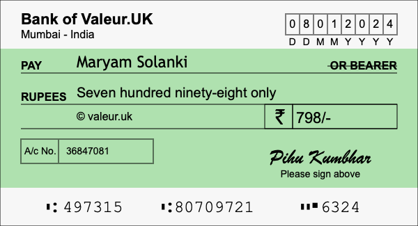 How to write a cheque for 798 rupees