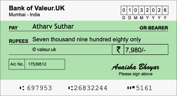 How to write a cheque for 7,980 rupees How to write a cheque for 7,980 rupees