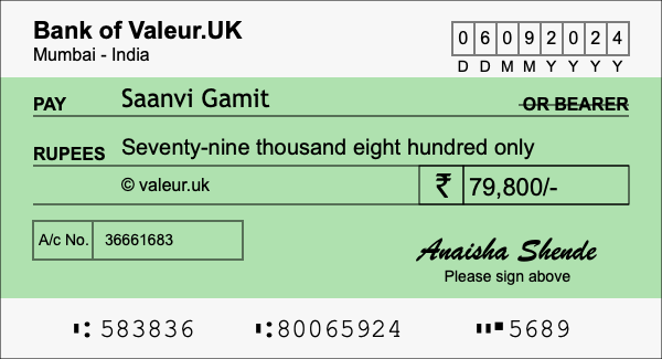 How to write a cheque for 79,800 rupees