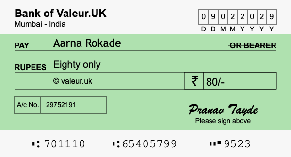 How to write a cheque for 80 rupees