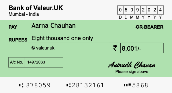 How to write a cheque for 8,001 rupees