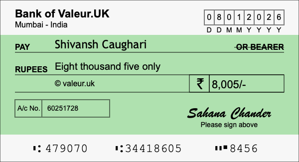 How to write a cheque for 8,005 rupees