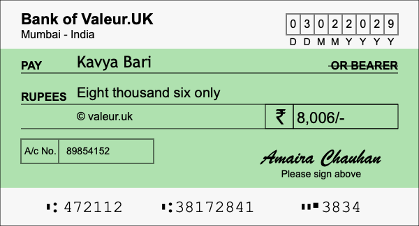 How to write a cheque for 8,006 rupees How to write a cheque for 8,006 rupees