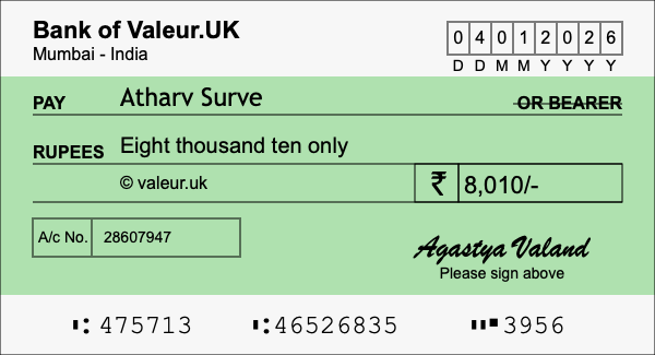 How to write a cheque for 8,010 rupees How to write a cheque for 8,010 rupees