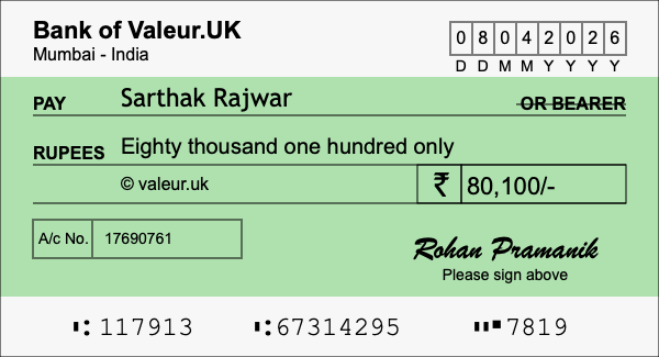 How to write a cheque for 80,100 rupees How to write a cheque for 80,100 rupees