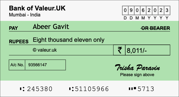 How to write a cheque for 8,011 rupees