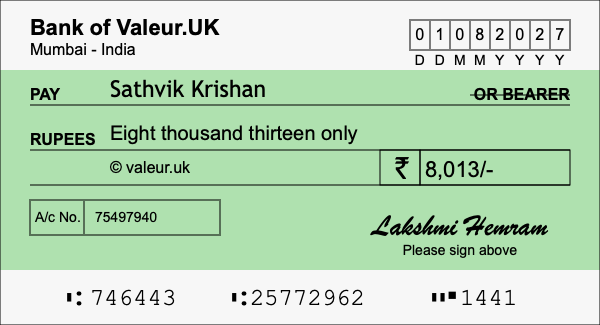 How to write a cheque for 8,013 rupees How to write a cheque for 8,013 rupees