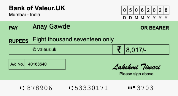 How to write a cheque for 8,017 rupees How to write a cheque for 8,017 rupees